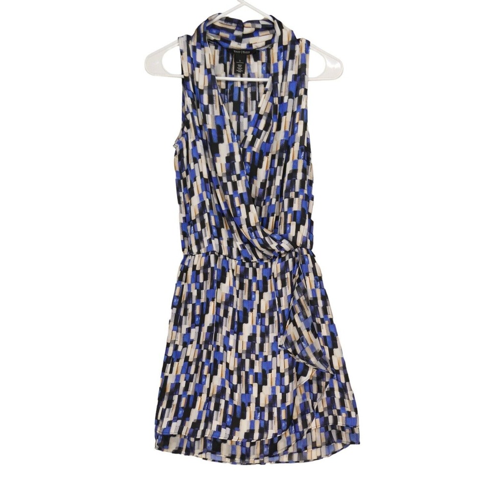 WHBM White House Black Market Satin Faux Wrap Print Dress Size 0 Sleeveless